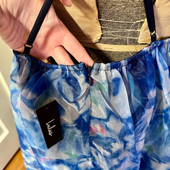 NWT Lulus Bloom Wildly Navy Blue Flora Organza Maxi Dress sz XL - Picture 6 of 7